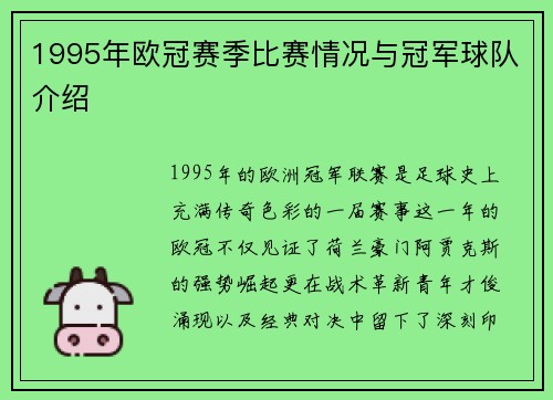 1995年欧冠赛季比赛情况与冠军球队介绍
